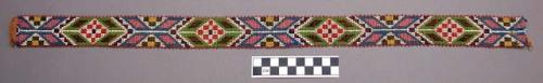 Headband of beadwork. Polychrome beads.