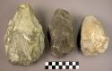 3 CASTS of crude massive pointed handaxes