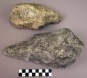 2 CASTS of massive elongated handaxes with triangular section