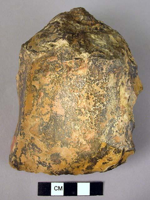 Short thick flint cleaver with expanding cuttign edge