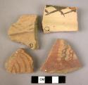 Ceramic rim and body sherds, fine buff burnished ware, polychrome painted design