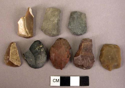 8 small stone end scrapers of various types