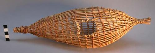 Model of fish trap made of willow from which the bark has been peeled