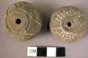 Pottery spindle whorl with incised and colored designs