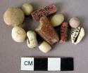 25 miscellaneous beads - quartzite, carnelian, pottery, shell, glass and ostrich