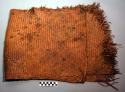 Mat, woven cedar bark strips, freyed, highly worn, mold, folded