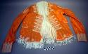 Woman's jacket, orange commercial cloth, machine-stiched, white braid embroidery