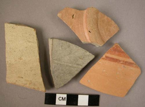 Ceramic base and body sherds, red and grey ware