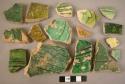 Cermaic sherds, green and brown Sgrafitto, black filled incised design