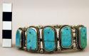 Cuff bracelet, set with turq. stones, bezels encircled w/ twisted wire
