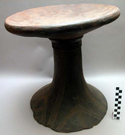 Wooden stool, mushroom-shaped, incised decoration, mbata
