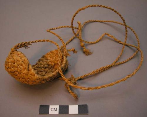 Sling (?); basketry; woven pouch with twine cords