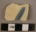 Glazed blue potsherd - deocrated lino on white