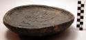 Ceramic bowl, incised & punctate interior, possible butterfly, cracked