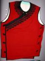Man's vest, red with black floral embroidery around collar