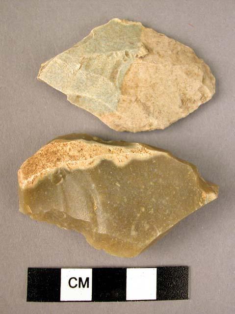 2 flint burins, type A11: made on flakes; one with utilized edge;