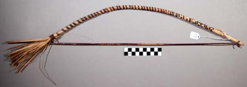 Bow used for ceremonial purposes in a dance, strips of grass held in place by sm