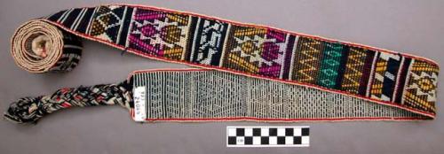 Cotton and silk warp-face textile belt with brocade design