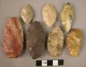 13 large bifacial percussion-worked leaf-shaped points (6 flint, 1 quartzite)