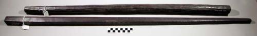 Staff, roughly carved ebony, cylindrical  tapered end