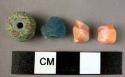 Glass bead and bead fragments, blue, orange, and multicolored bead
