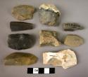 14 flint "burin gouges"-common features: a scraping edge, usually well made, and