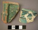 Ceramic sherds, deep blue glaze, raised and cut out geometric designs