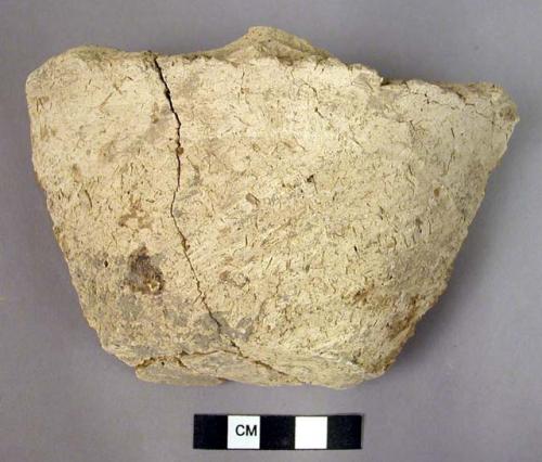 Ceramic bowl sherd, thick coarse undecorated ware, mended