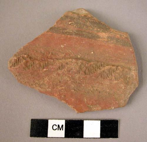 Potsherd - red, painted and relief