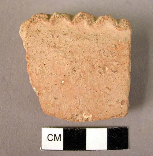 Coarse pottery bowl rim sherd - milled edge