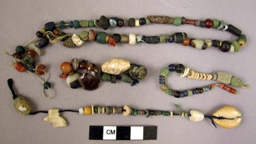 Glass, shell, and stone beads, assorted colors, shapes and sizes