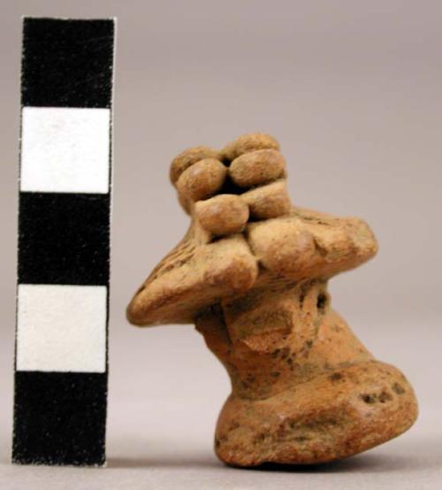 Pottery figurine head (small) - with feathered crest headdress