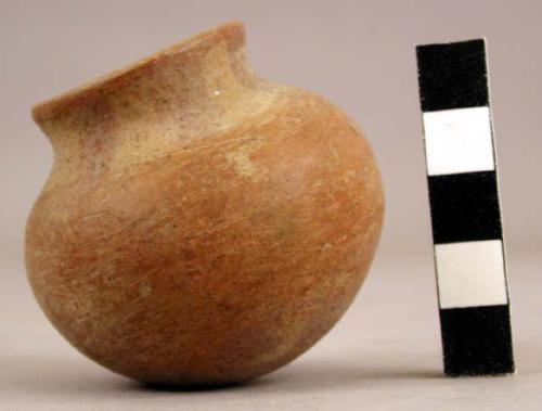 Miniature rounded-bottom polychrome pottery vessel