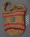 Woven cotton bag with carrying strap; vertical multi-colored stripes +