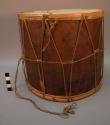 Small drum with skin head (one head broken) - made of hollowed out tree trunk