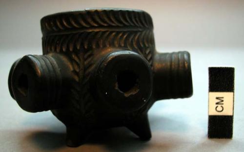 Multiple black pottery pipe bowl