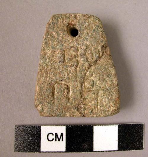 Rectangular shaped inscribed stone - pierced as pendant