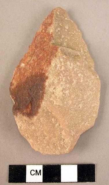 Leaf-shaped quartzite point - note tanging; part of original cortex adhering