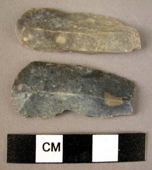 2 flint burin/ end scrapers: burin (A 111)- end and side of blade used as scrape