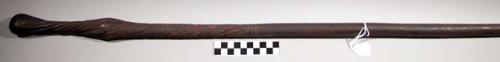Black walking stick with carved designs. Nkomo