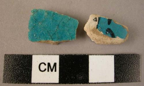 Ceramic body sherds, small, blue glazed ware