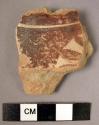 Ceramic body sherd, white slipped ware with red geometric design