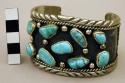 Bracelet, wide, silver with 9 turquoise stones