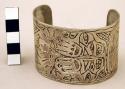 Cuff bracelet, solid silver band with incised animal motifs