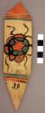 Ornament?, flat pointed stick, painted - circular & linear designs