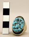 Ring, silver, 1 turquoise nugget in platform setting, oval bezel