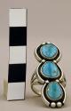 Ring, silver, 3 turquoise stones in a line in platform settings