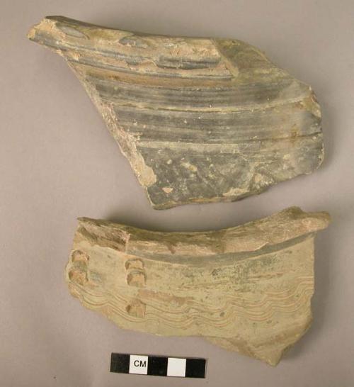 3 shoulder sherds from pottery jar - decorated Grey ware