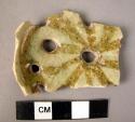 Potsherd - perforated, green and white glazed