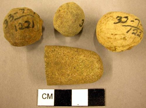2 stone balls and 1 groundstone fragment